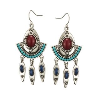 Ethnic Boho Coachella Southwestern Silver Earrings